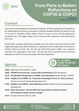Flyer for the COP30 webinar, with a description of the event and agenda